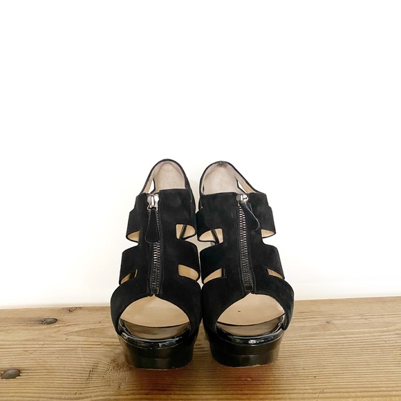 Louboutin Black Suede and Patent Platform Heels - Picture 2 of 7